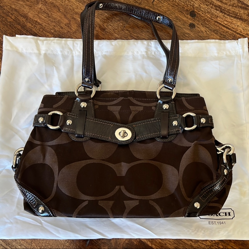 Coach Brown Signature Carly Tote Bag
